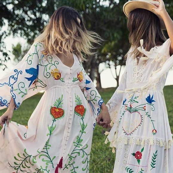 LAST 1! #221 Bohemian Embroidered Button Down Maxi Dream Dress - Picture 3 of 10